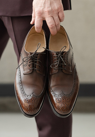 Темно-коричневые дерби из телячьей кожи с брогированным узором